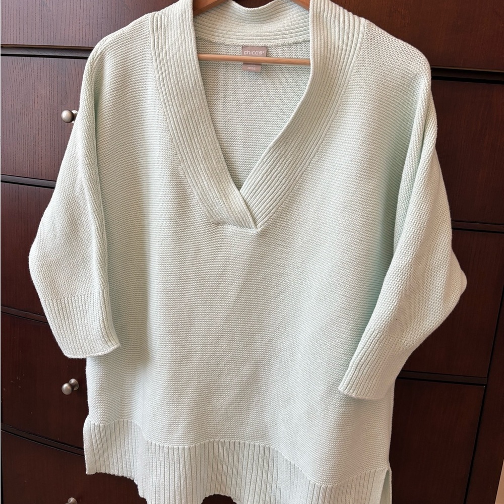 Chico's Mint Green V-Neck Lightweight Sweater Tunic
